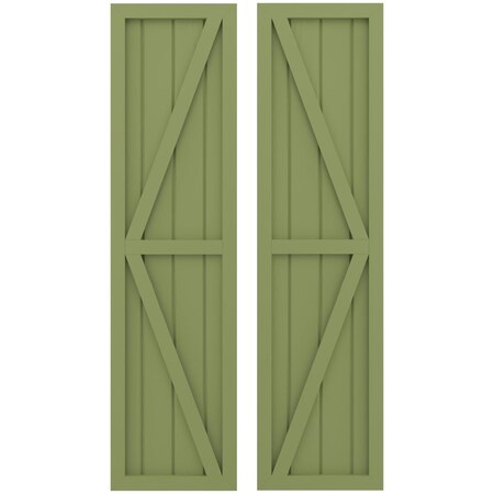 Ekena Millwork Americraft 4-Board Wood 2 Equal Panel Frmd Board-n-Batten Shutters w/Dbl Z-Bar, ARW102BF414X72MGH, PR ARW102BF414X72MGH